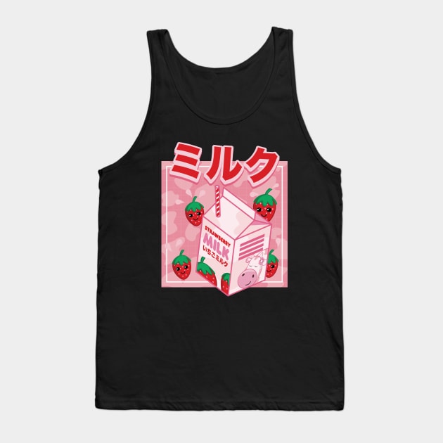 Japanese Kawaii Strawberry Milk Shake Tank Top by Hixon House